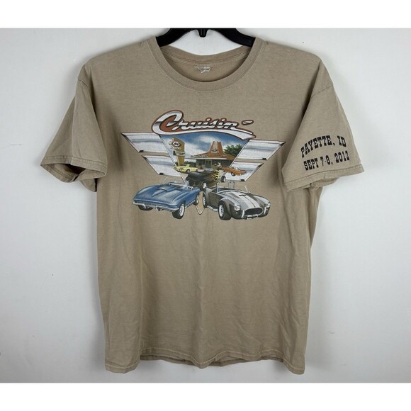 Vintage Y2K 2012 Cruisin Car Graphic T-shirt / Beige / Size Large - Picture 1 of 5